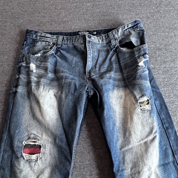 Parish Nation Distressed Denim Jeans Mens Size 40 Blue Wash Embellished Pockets - Picture 6 of 16